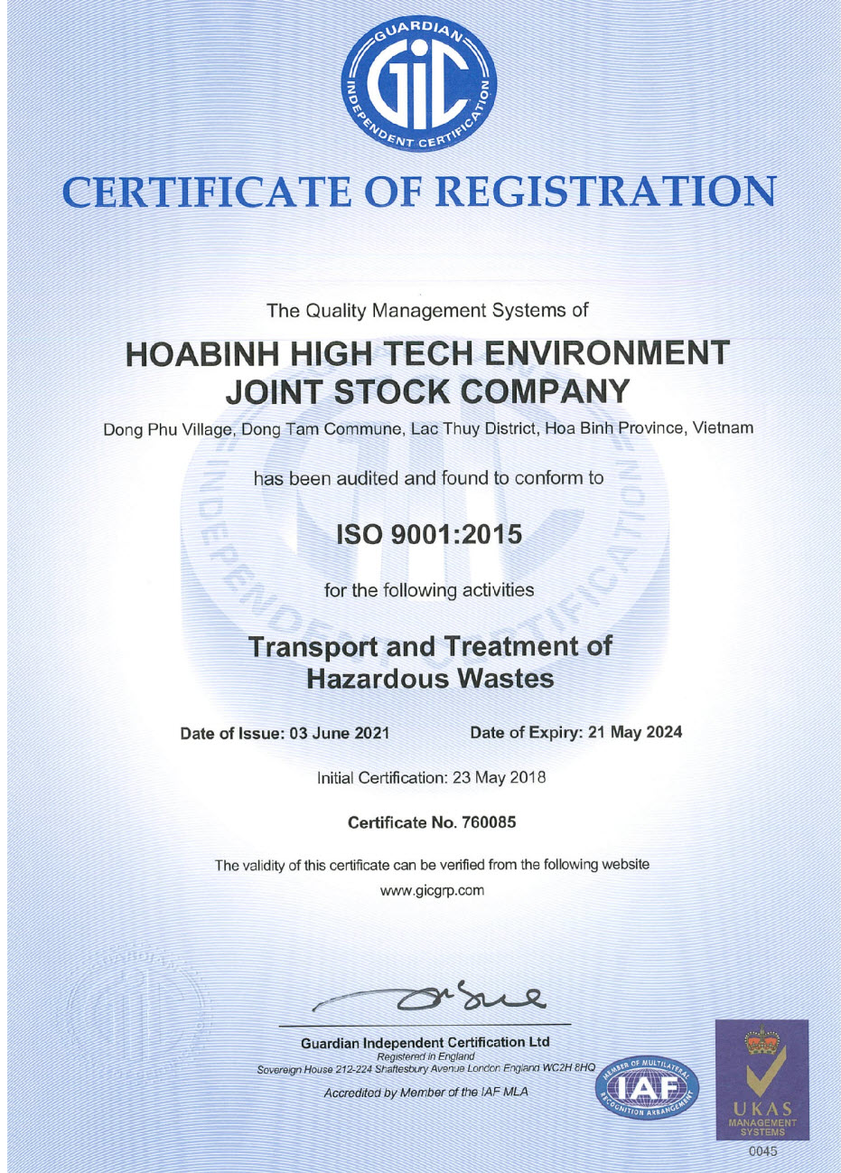 ISO 9001:2015認定書